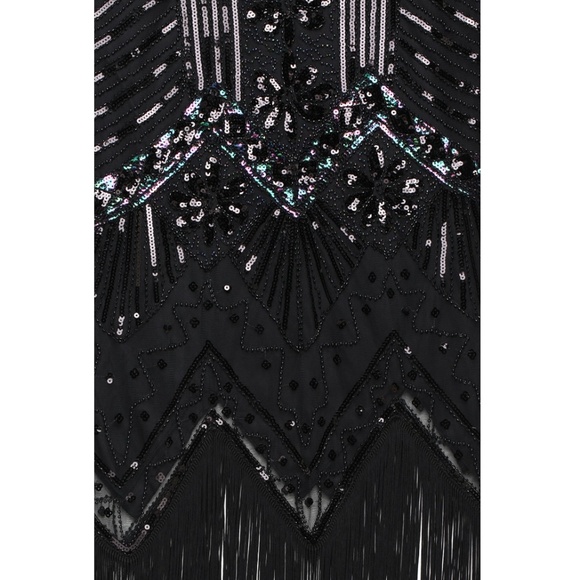 Jet Black glass beaded Fringe Flapper Dress - Picture 7 of 8